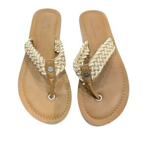 Tommy Bahama Speedwell Flip Flop Sandals Tan White Women's 8 Resort Vacation